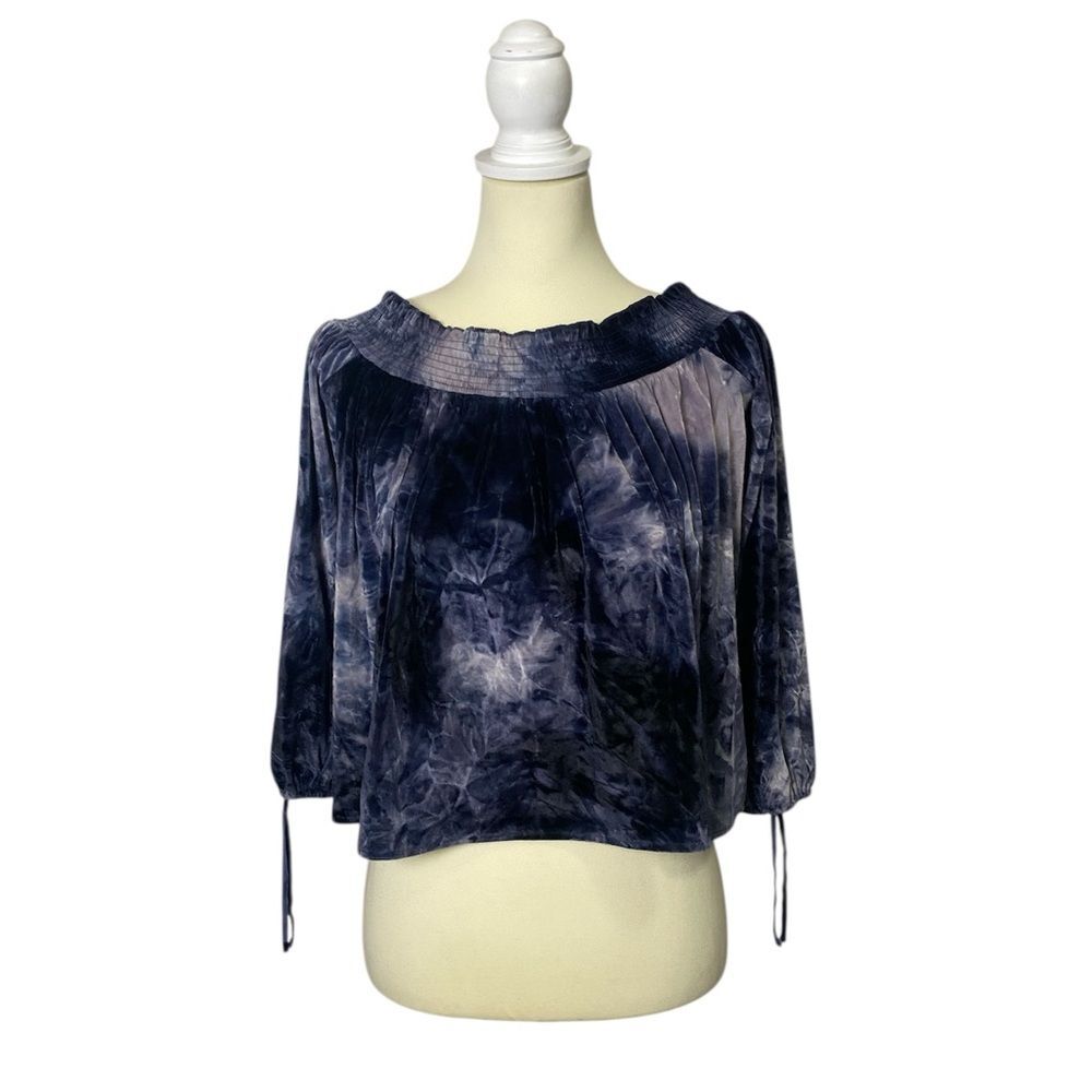 American Eagle Otfitters Blue Velvet Off Shoulder Blouse Boho Chic Women Size XS